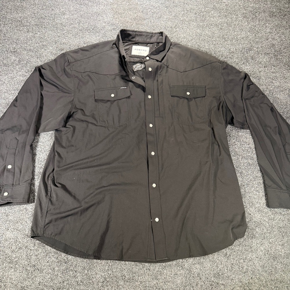Poncho Outdoors Western Snap Shirt Regular Fit XL Black Mens Lightning Logo